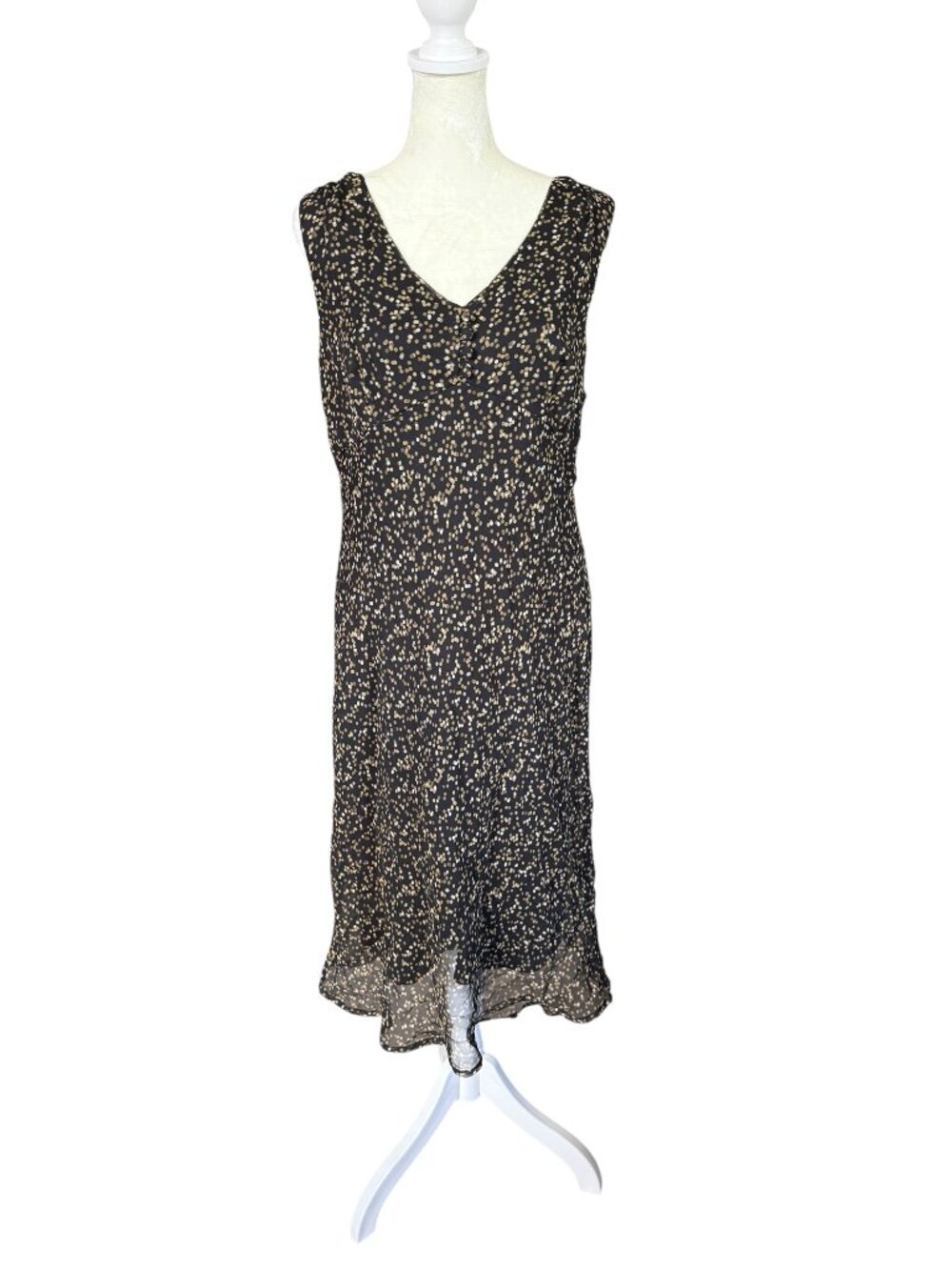 F.L.P women's black and gold sheer fully lined sleeveless v-neck midi dress
